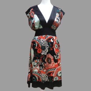 Bebe Women's Y2K Silk Sleeveless Midi Length Paisley Fit & Flare Dress (Sz XS)